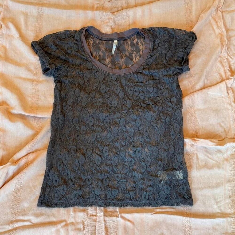 Forever 21 grey lace mesh top size small - Picture 2 of 4